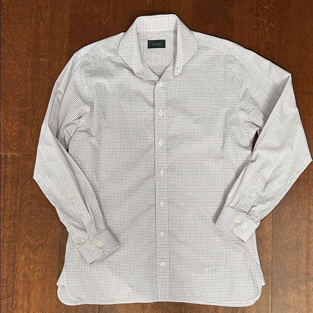 Alton Lane Men's Checked Button Down Dress Shirt in Coral and Blue, Size Large